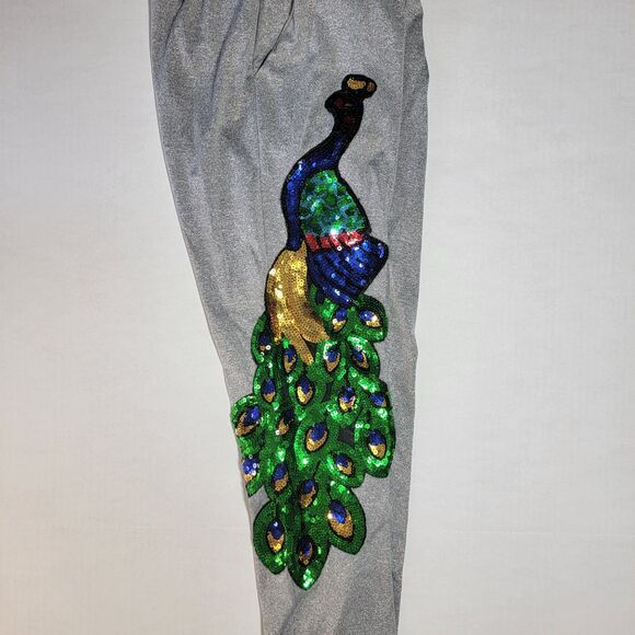 Grey Pants w/ Decorative Sequin Peacock - Size Small - Picture 1 of 5